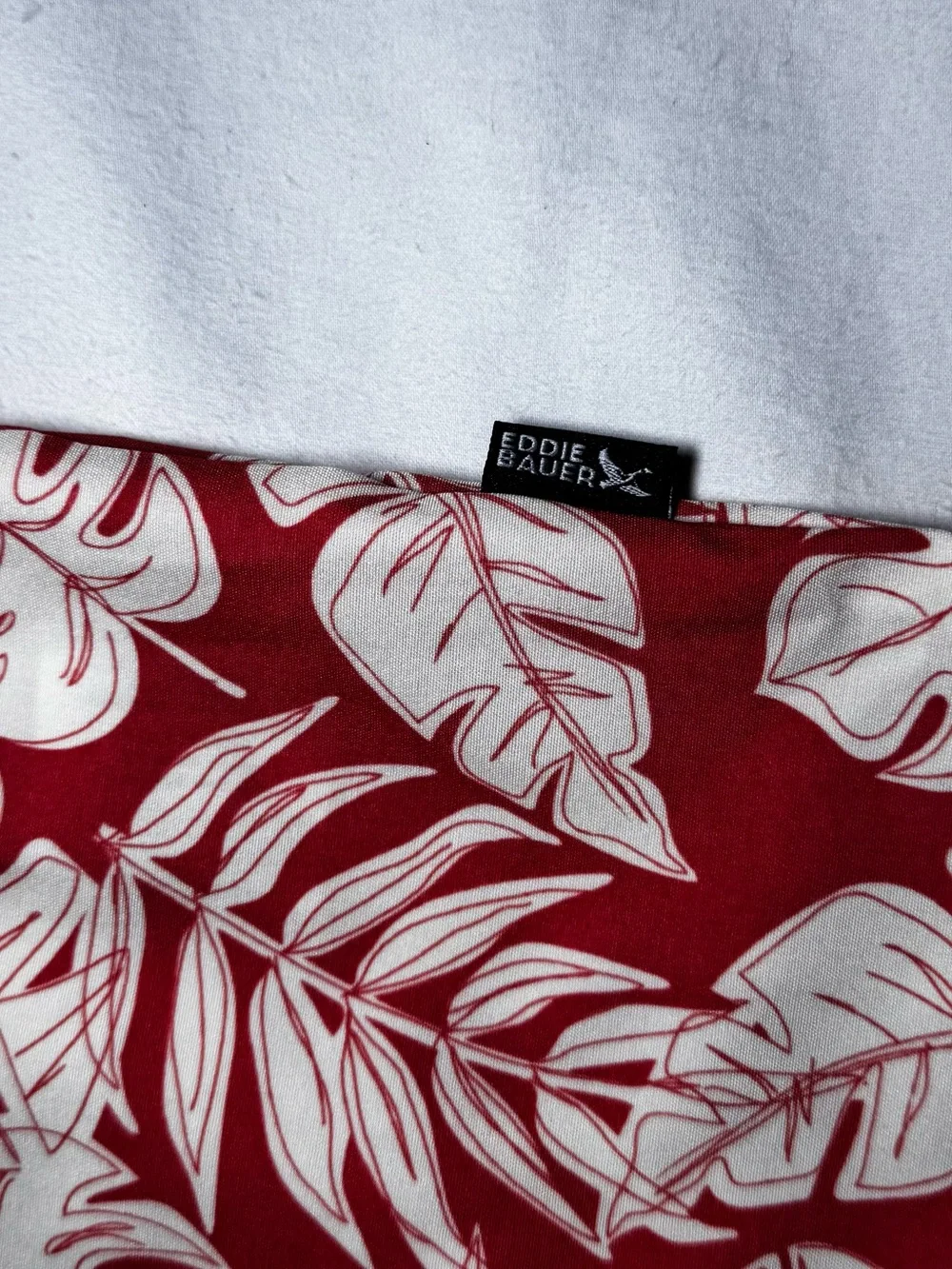 Eddie Bauer Red and White Tropical-Print Boy’s Short-Sleeve Button-Down